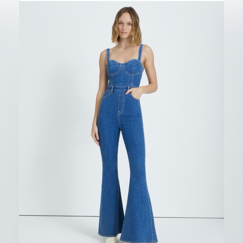 Women 7 For All Mankind Jeans | Beauty Denim Mega Flare Jumpsuit In Diana